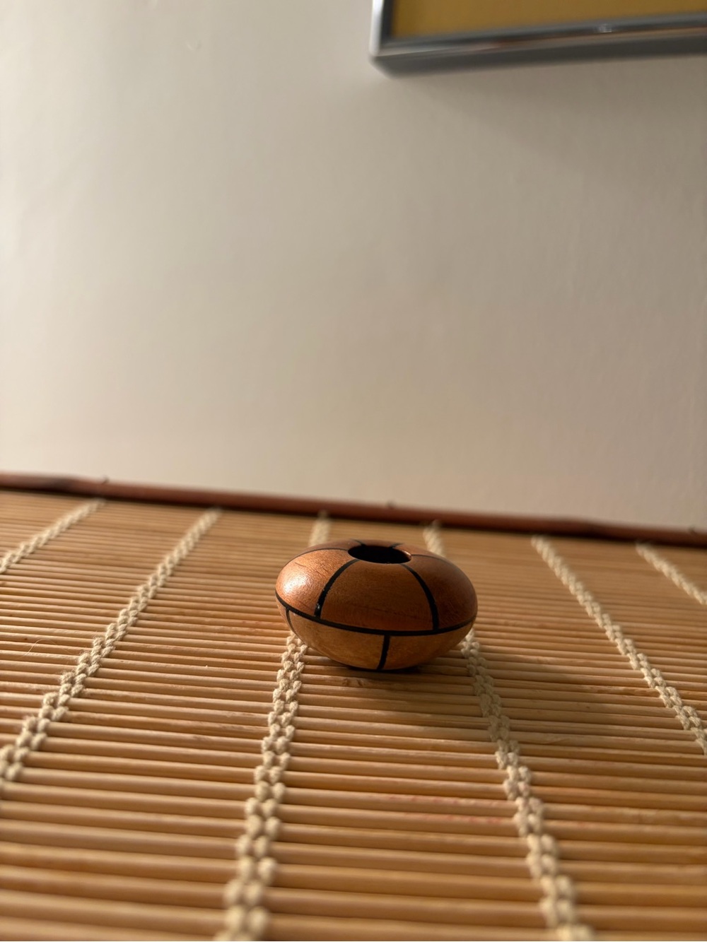 Miniture modern Dollhouse  Wooden bowl/vase w/black Inlay 1-1/2 x 1/4”